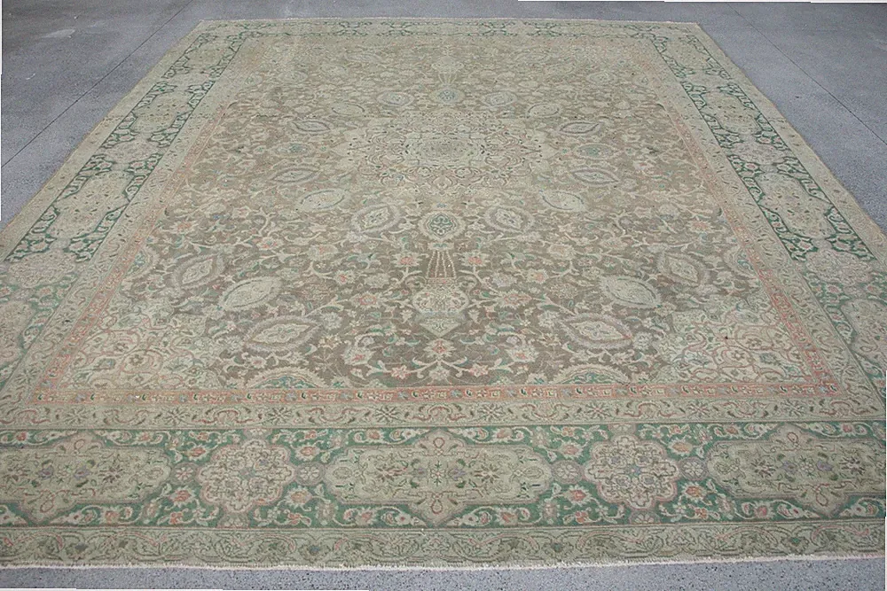 10,1x12,9 ft Oversize Turkish Rug, Green Abstract Vintage Rug