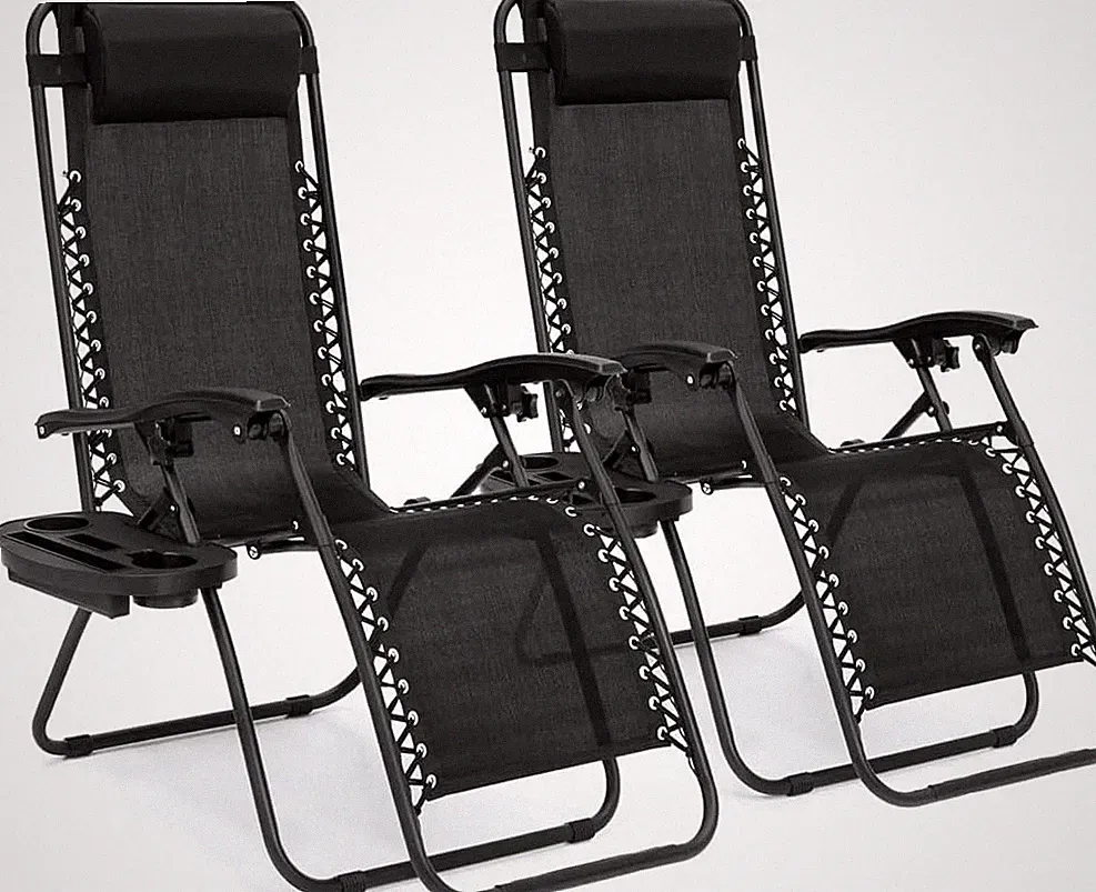 2-CHAIRS - Zero Gravity Chairs Folding Outdoor Patio Recliner Lounge Chair Cup