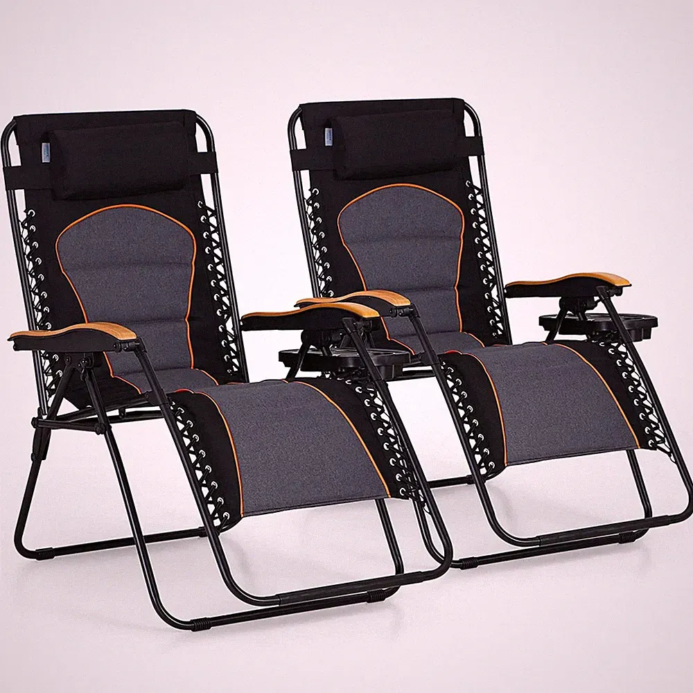 2Pcs Oversized Folding Zero Gravity Chair Patio Padded Recliner Lounger Backyard