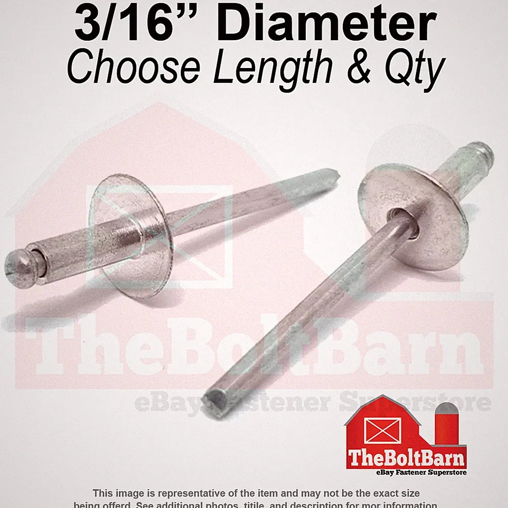 3/16" Oversized Dome Head Blind Pop Rivets Steel/Steel Zinc(Pick Size &Qty)