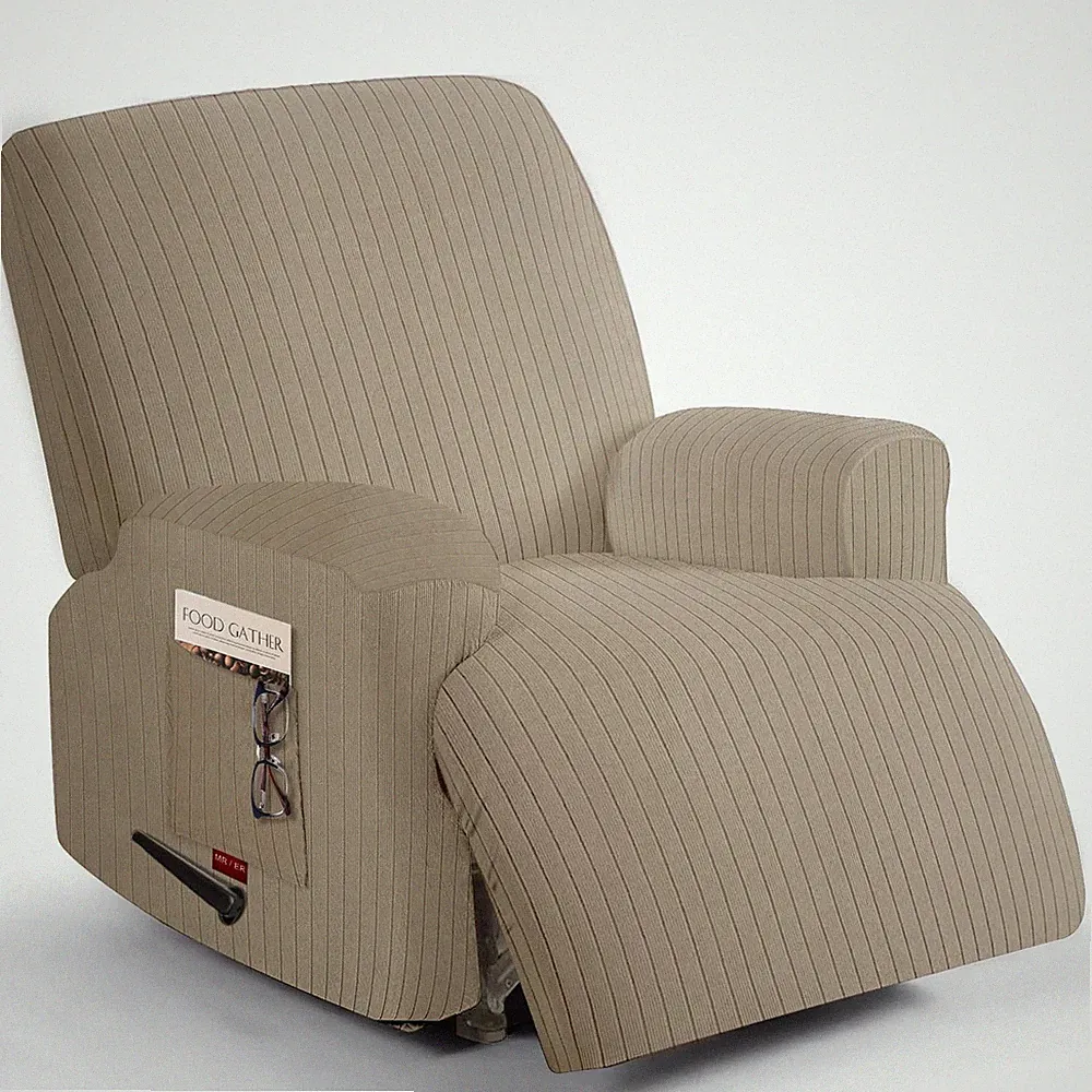 3 Pieces Stretch Oversized Recliner Chair Covers - Striped Pattern Slipcovers...