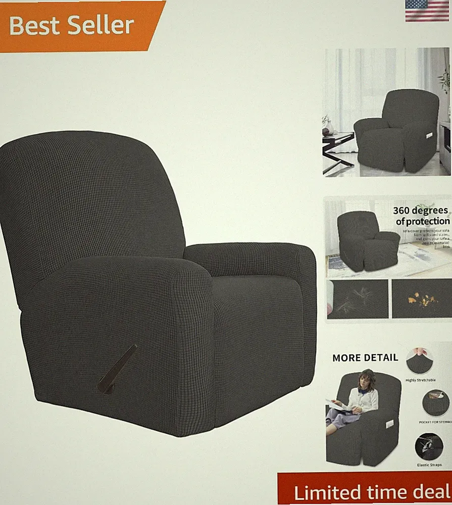 4 Pieces Oversized Recliner Stretch Sofa Slipcover Sofa Cover Furniture Prote...