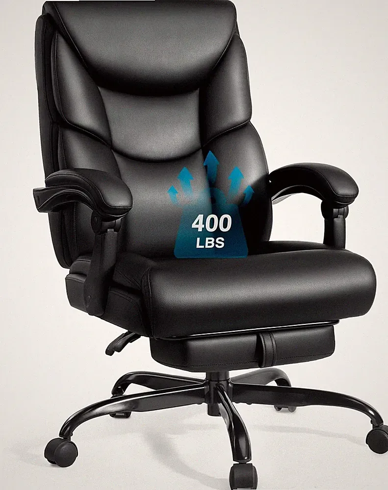 400Lbs Office Chair with Foot Rest, Reclining Big and Tall Office Chair with Lum