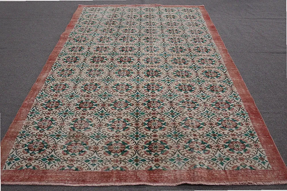 6,2x12,9 ft Turkish Rug, Vintage Oversize Rug, Red Green Oriental Rug