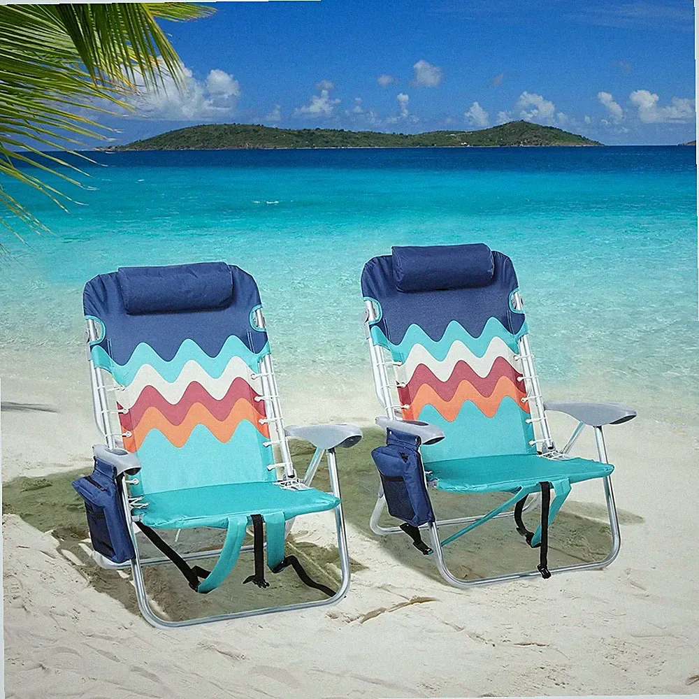 ALPHA CAMP 2Pack Beach Chair Backpack Folding Lounger Chair Adjustable Backrest