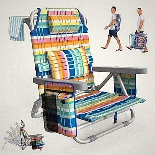 Beach Chair, Adjustable 5-Position Backpack Beach Chairs for Adults Kids
