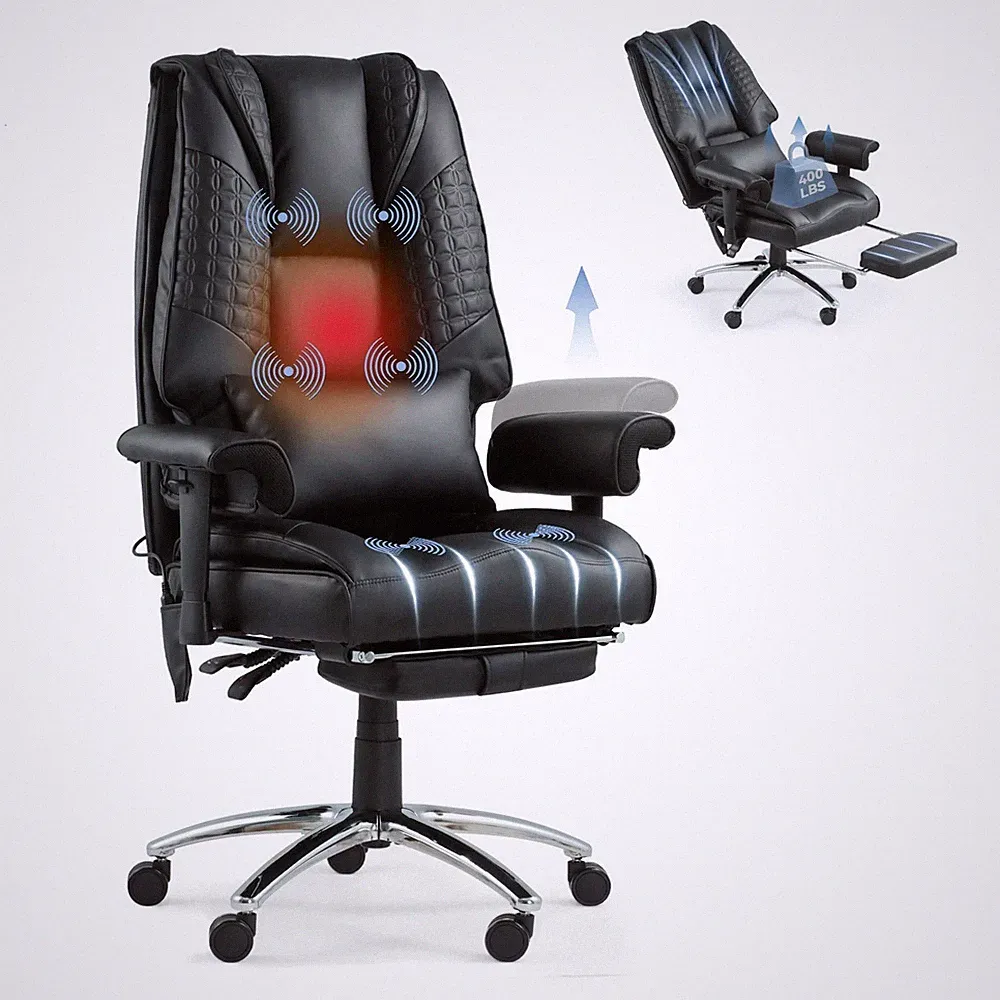 Big and Tall Office Chair with 6 Point Massage & Heating, Reclining Office Chair