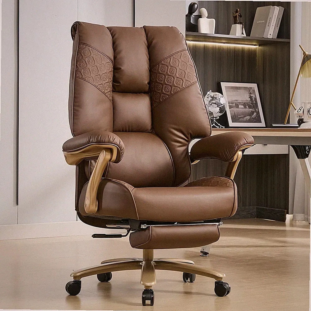 Big & Tall Ergonomic Office Chair with Footrest, 400LBS Capacity, Brown Leather