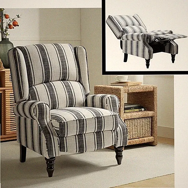 Black Striped Wingback Manual Pushback Armchair Recliner Chairs Recliners New