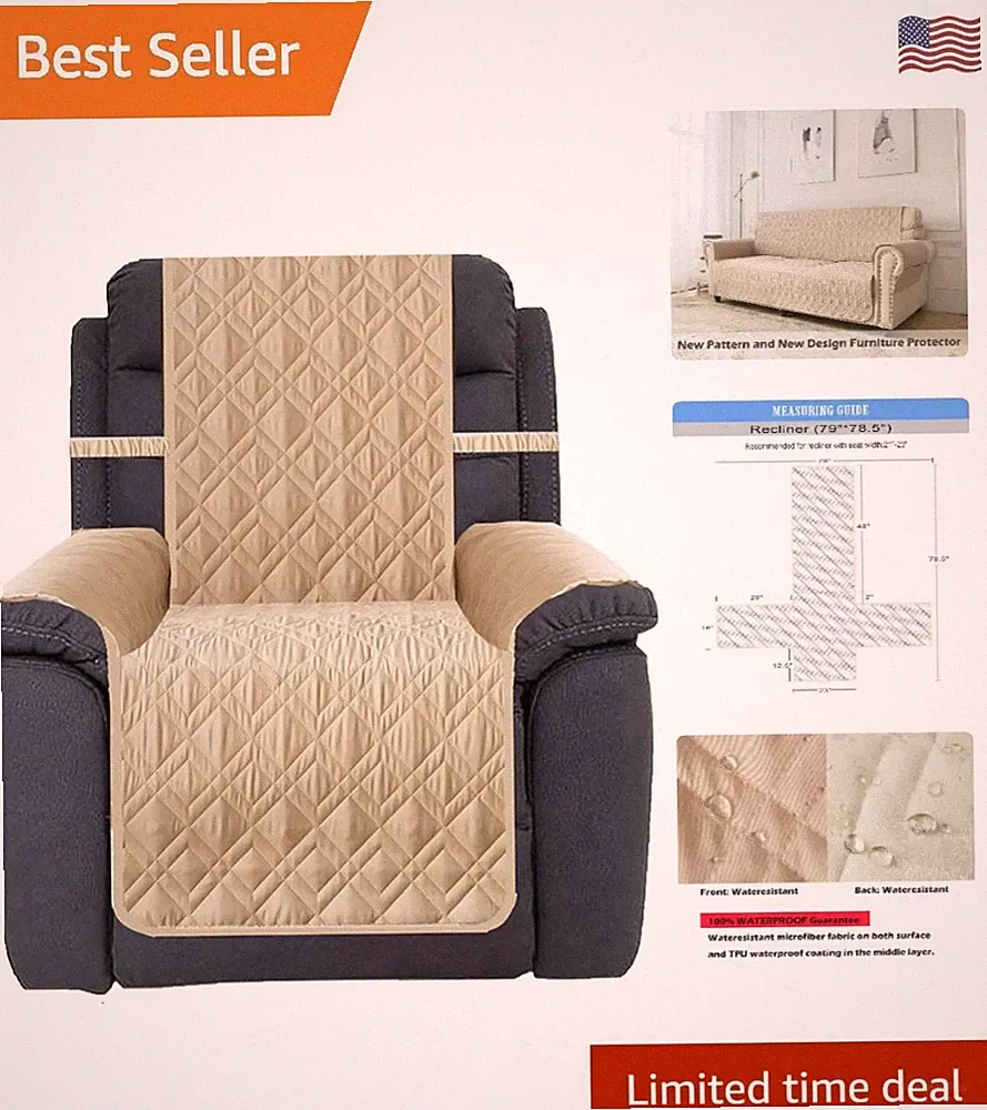 Comfortable Beige Recliner Slipcover - Waterproof & Non-Slip for Pets & Families