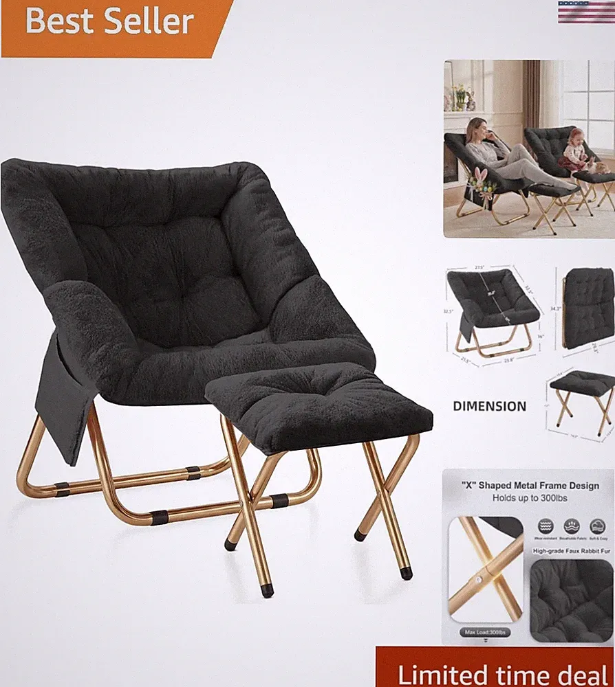 Comfy Saucer Chair, Foldable Living Room Chairs, Soft Faux Fur Lounge Chair f...