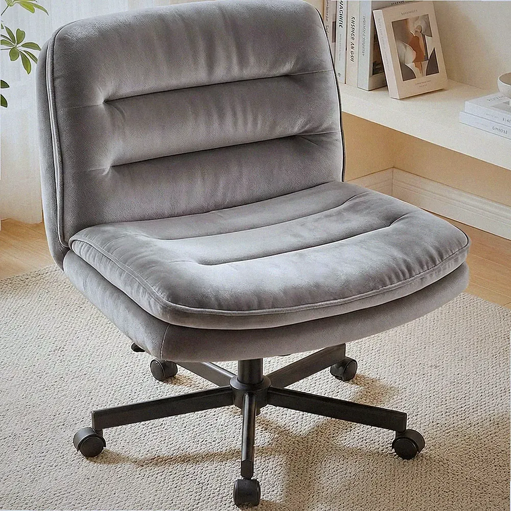 Cross Legged Office Chair with Wheels Armless-Office Desk Chair, Modern Vanit...