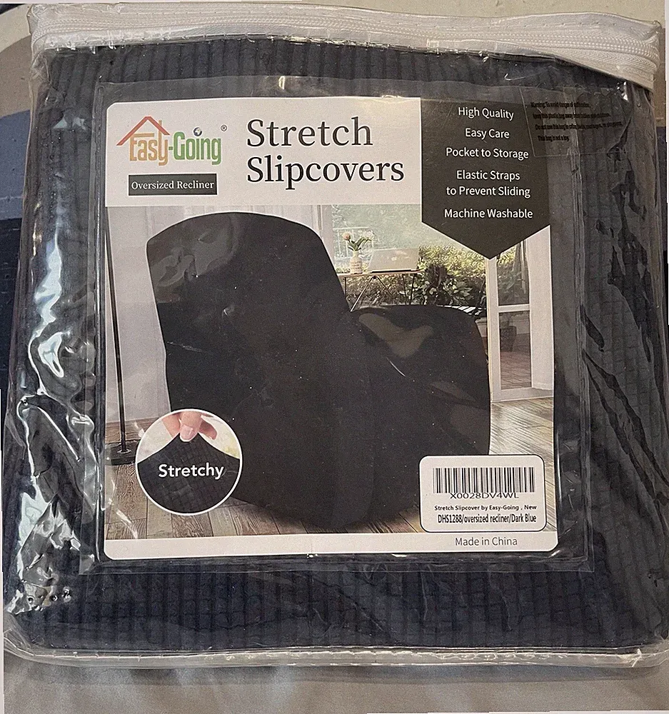 Easy-Going Oversized Recliner Stretchy Slipcover Navy Dark Blue Brand New