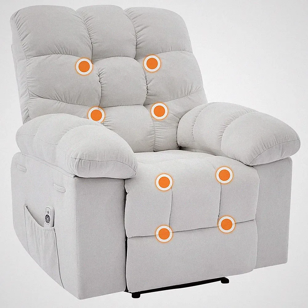 Ergonomic Oversized Recliner Chair w/ Massage, Heat & Lumbar Support Upholstery
