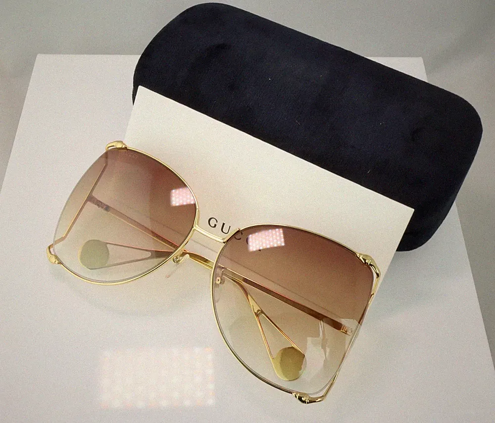 Gucci GG0252S 003 63mm Square Oversized Sunglasses Gold with Brown Lens