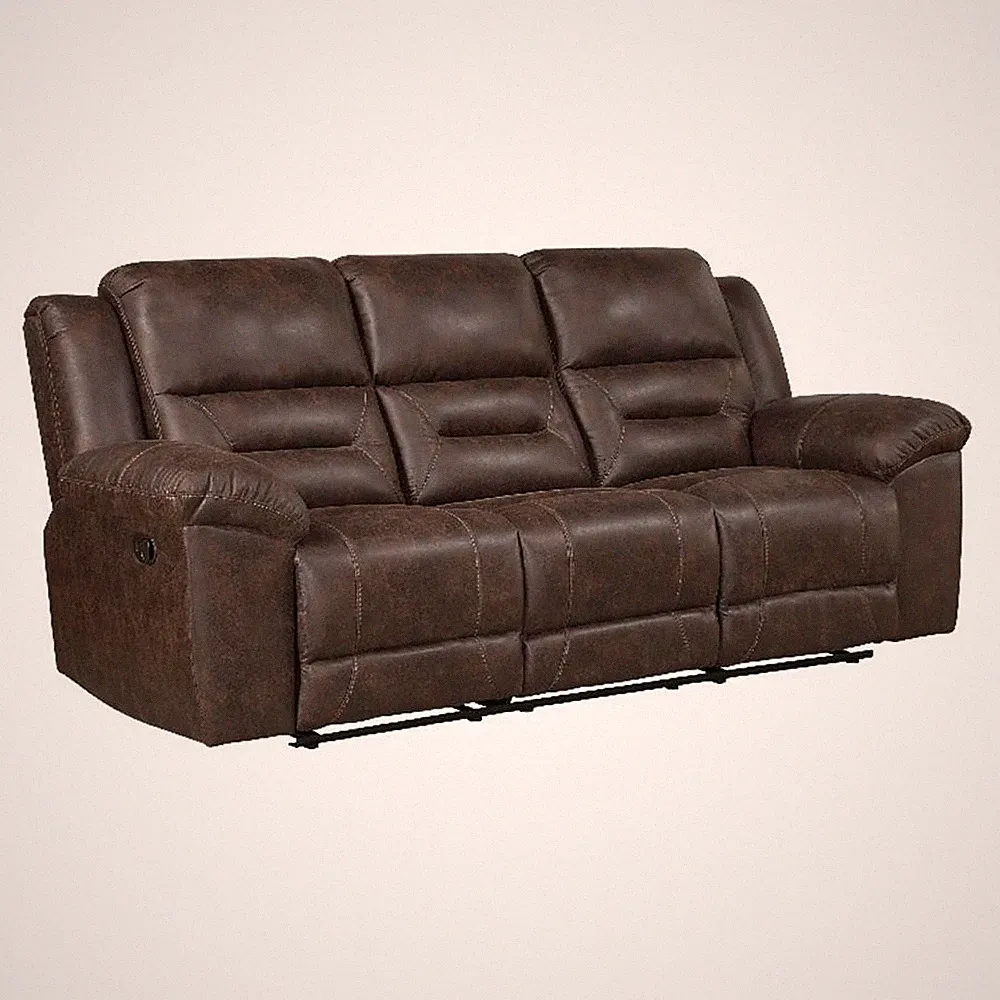 Henry Manual Double Reclining Sofa- Pillow Tuft Dark Brown Microfiber
