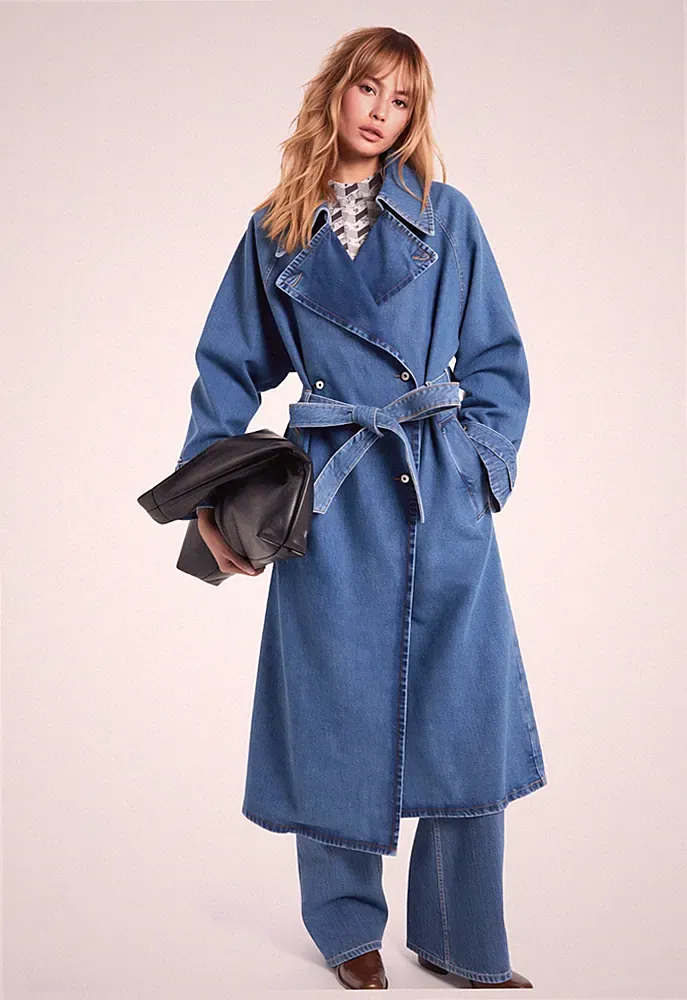 HUGO BOSS blue denim oversized trench coat size M 38-42