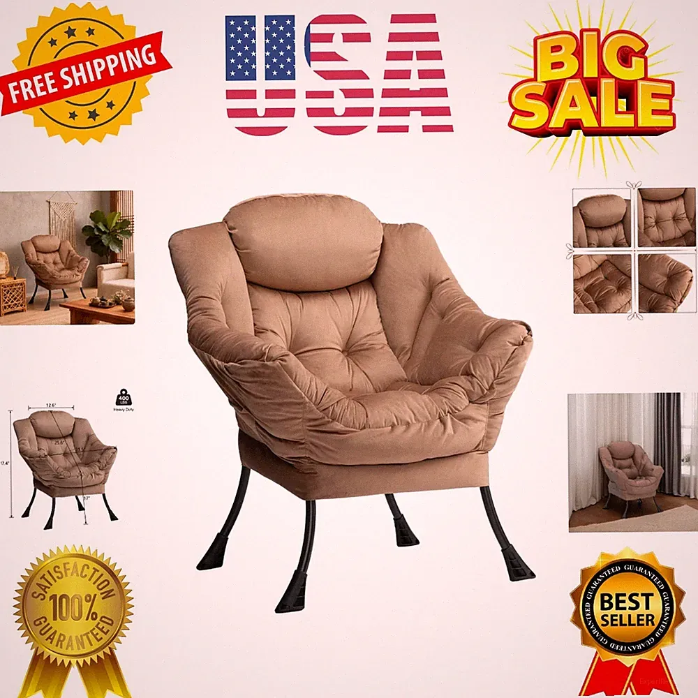 Lazy Chair with Armrest and Side Pocket, Comfy Accent Lounge Chair,Leisure So...