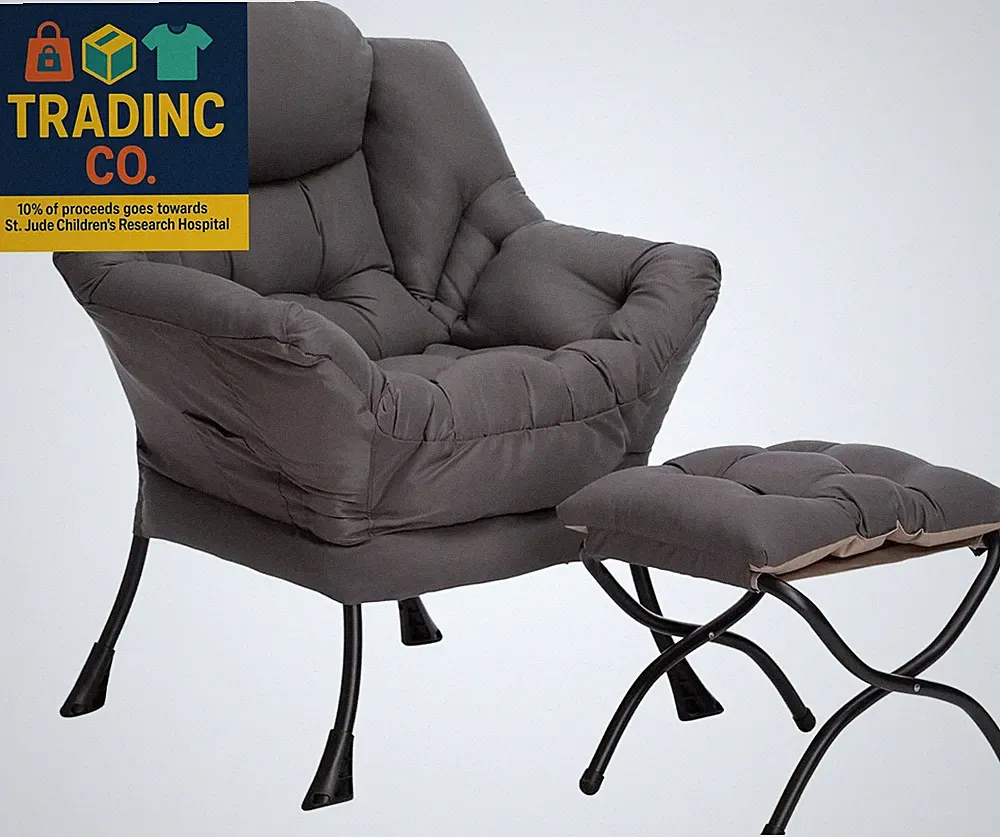 Lazy Chair with Foldable Ottoman, Accent Comfy Lounge Armchair and Folding Footr