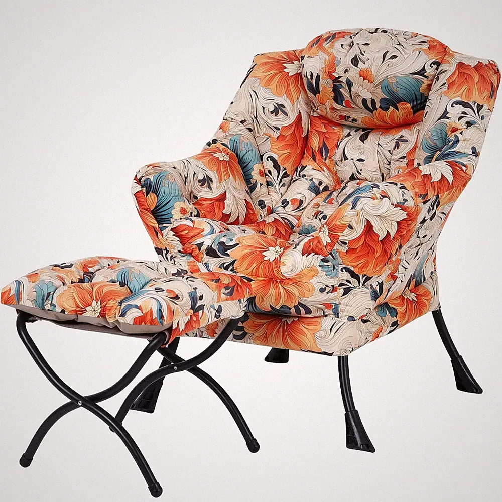 Lazy Chair with Ottoman, Modern Accent Chair with Armrests and a Side Pocket,...
