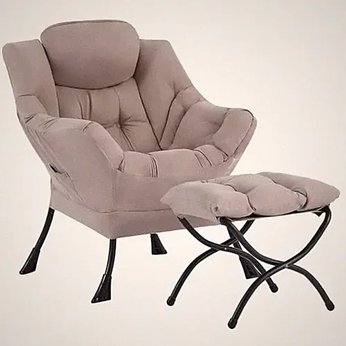 Lazy Chair with Ottoman, Modern Reading Accent Chair with Armrests and a Khaki