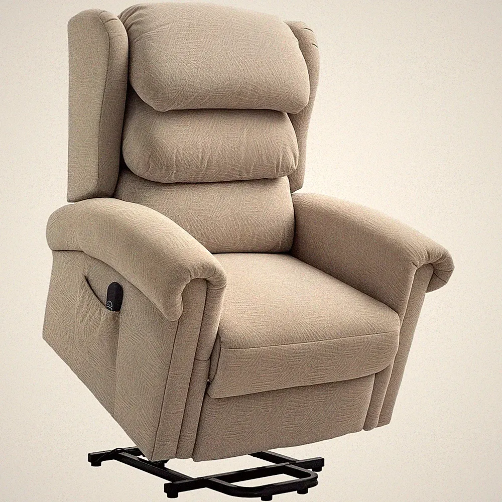 Lift Chair Oversized Khaki Velvet Power Recliner Remote150deg 110H x 92W x 95Dcm