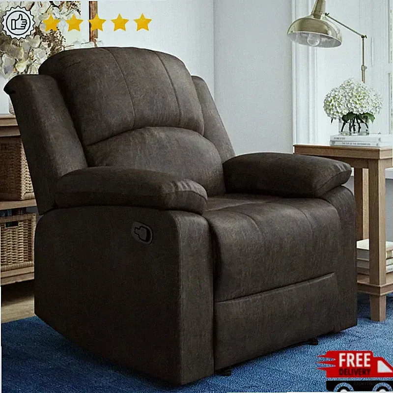 Lounger Recliner Chair Manual Standard Brown Faux Suede Pillow Back Cushion New