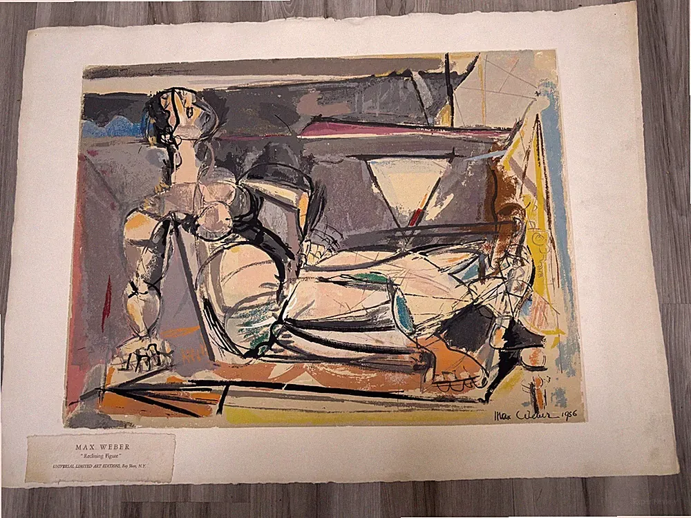 Max Weber Color Lithograph "Reclining Figure" 1956 Excellent
