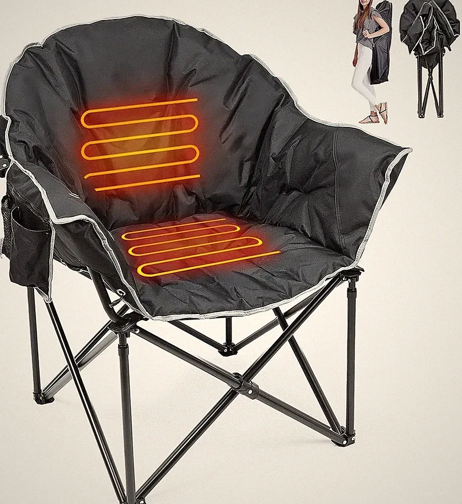 MOPHOTO Heated Camping Chairs Padded Oversized Heavy Duty Camp Chair for Adult