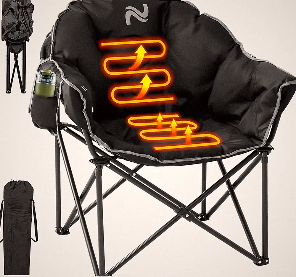 NAIZEA Heated Folding Camping Chair Oversized Padded Moon Round Saucer Chairs