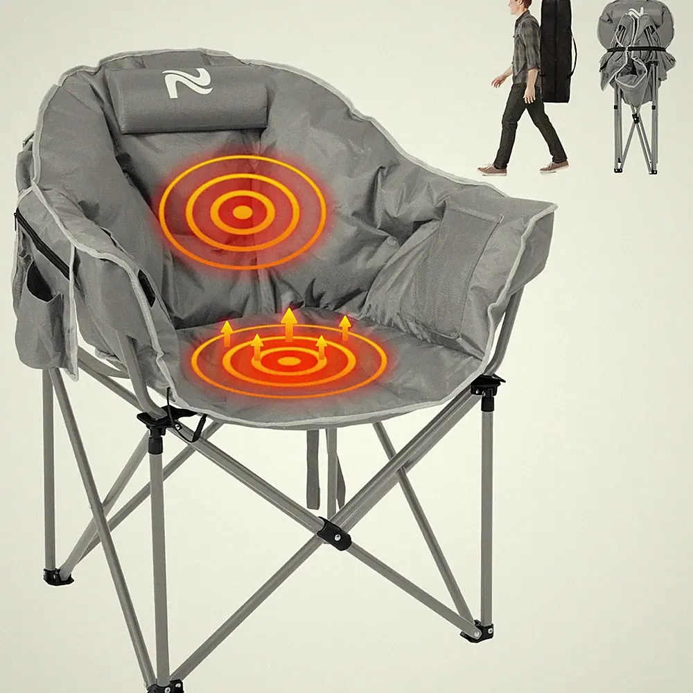NAIZEA Oversized Heated Camping Chair Folding Camping Chair with Padded Recliner