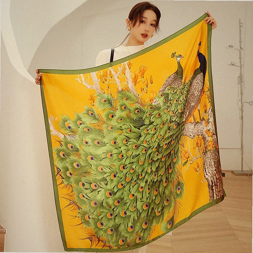 New Listing Oversized Square Scarf Orange Vintage Floral Print Silky Head Wrap Neckerchief