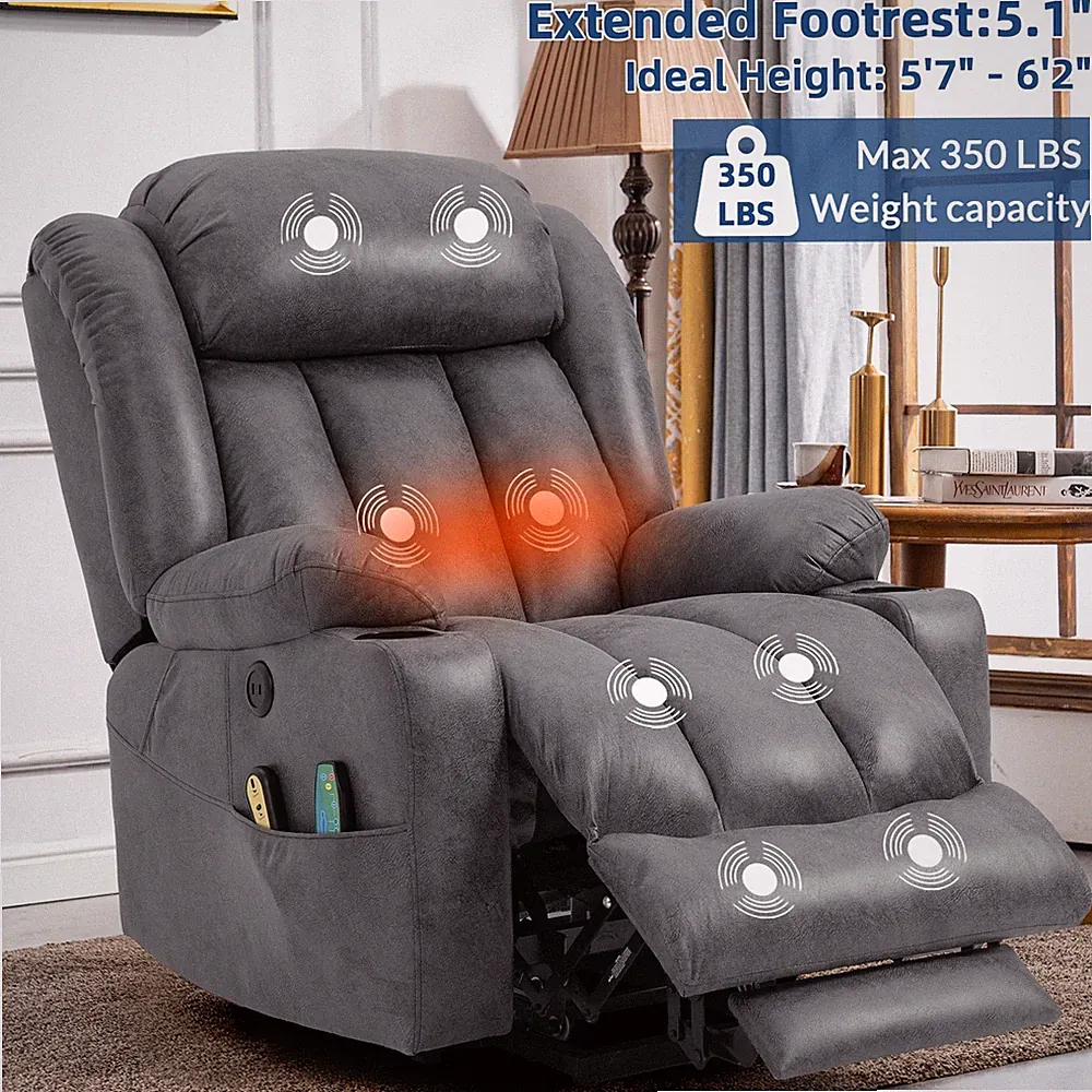 Oversize Electric Power Lift Recliner Chair with Heat Massage &Extended Footrest