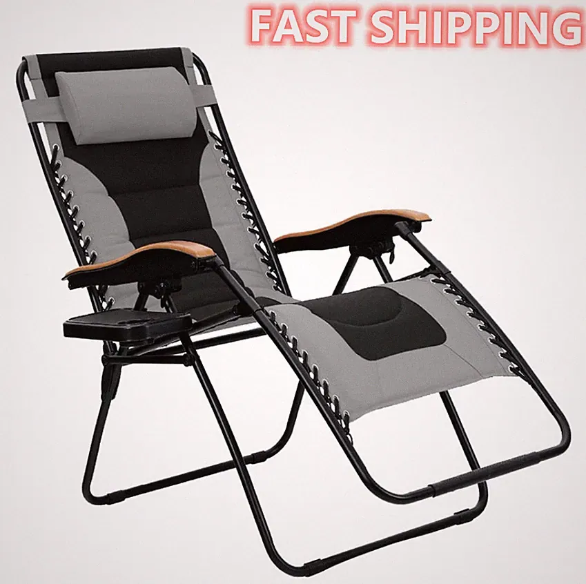 Oversize Padded Zero Gravity Lounge Chair Adjustable Recliner w/ Cup Holder Grey
