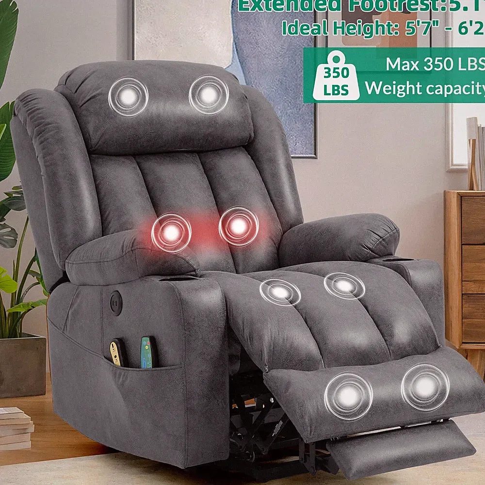 Oversize Power Lift Recliner Chair w/ Heat Massage for Big Man Extended Footrest