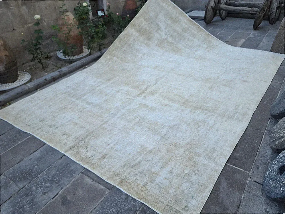 Oversize Vintage Turkish Oushak Rug 9x12 Hand-Knotted Large Muted Area Rug