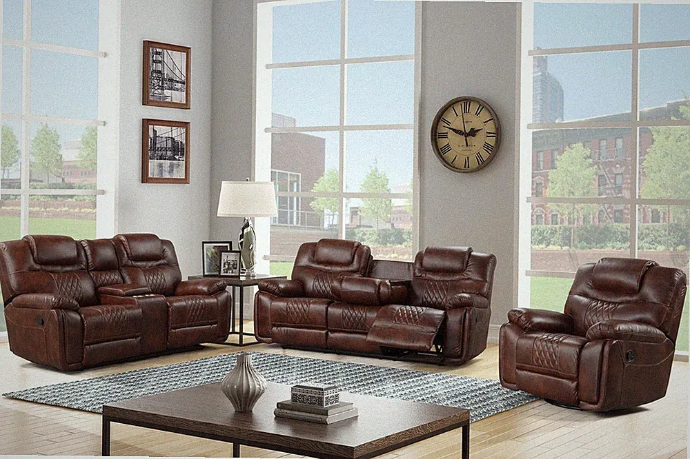 OVERSIZED 3PC Sofa Loveseat Chair Brown Leather Rustic Living Room Recliner Set
