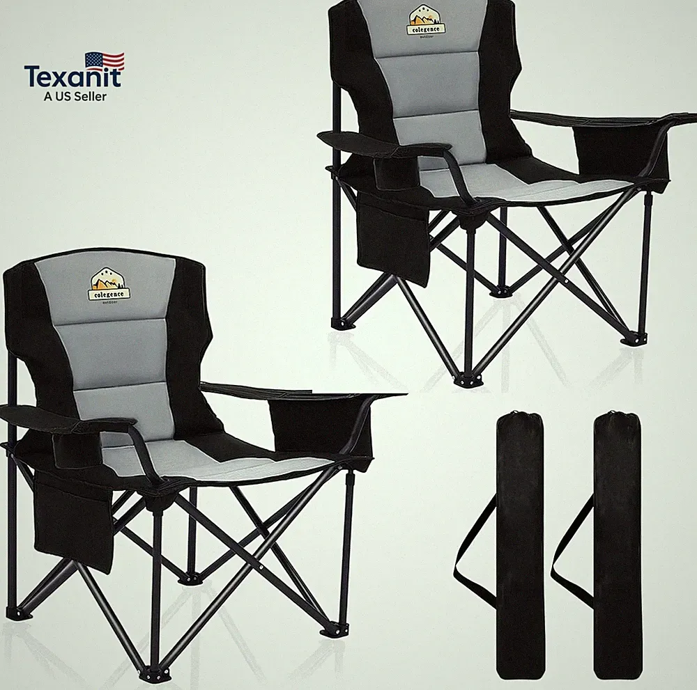 Oversized Camping Chairs 2 Pack - 450Lbs Support Heavy Duty Folding Camp Chair W