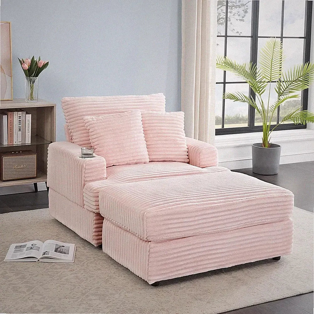 Oversized Chaise Lounge Chair Plush Corduroy Sofa Set Modern Reclining Chair