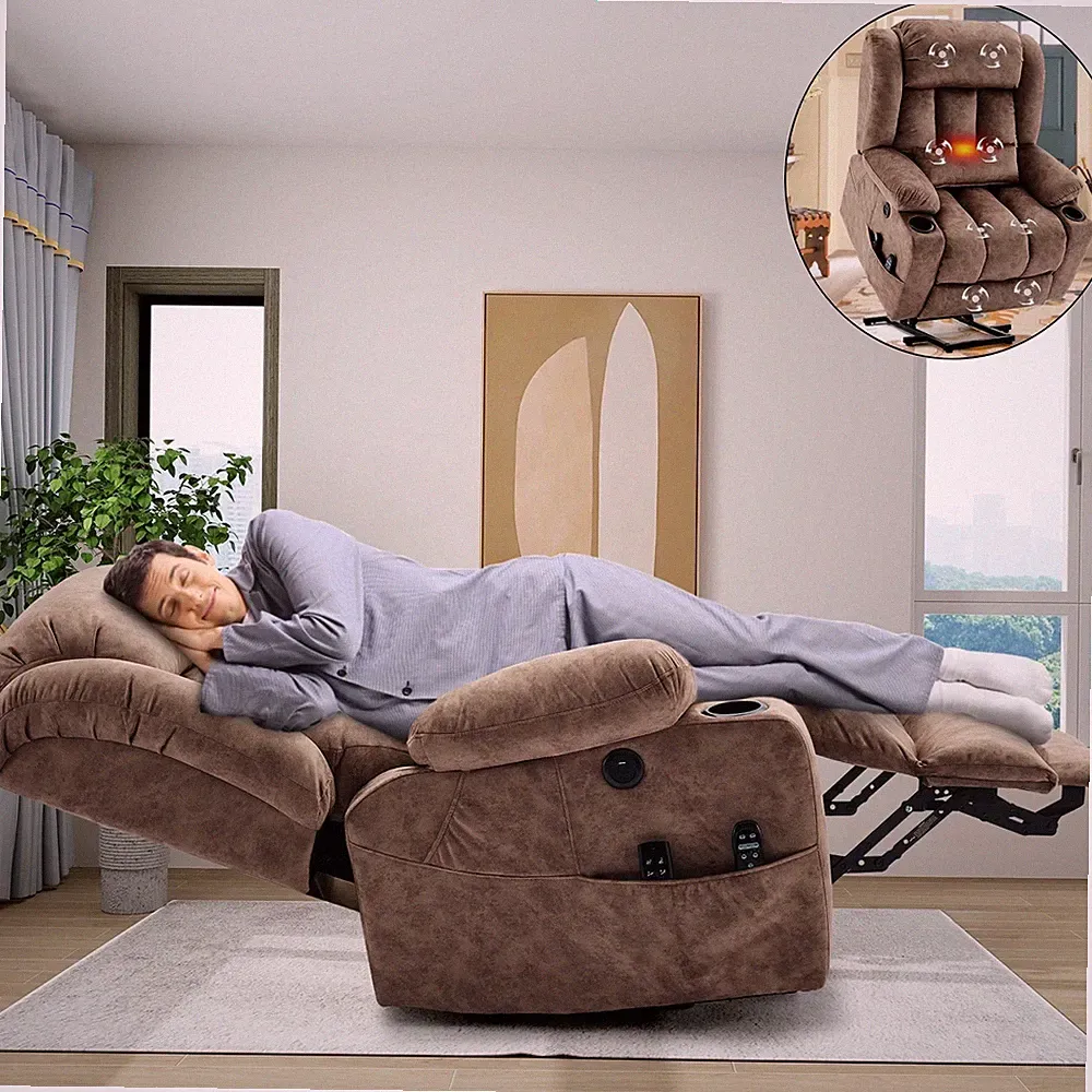 Oversized Dual Motor Lay Flat Sleeper Power Lift Recliner with Extended Footrest