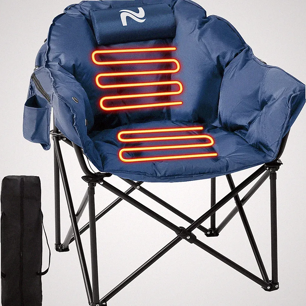 Oversized Folding Camping Chairs Padded Moon Chair Saucer Recliner w/ Carry Bag