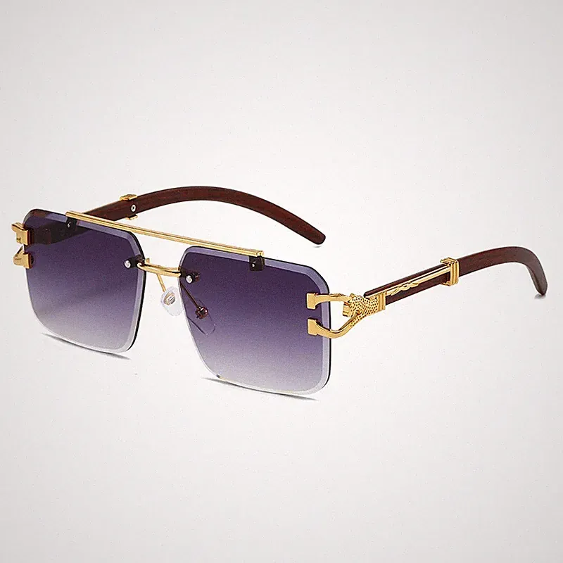 Oversized Pilot Sunglasses Mens Women Luxury Gold Rimless Hip Hop Shades Glasses