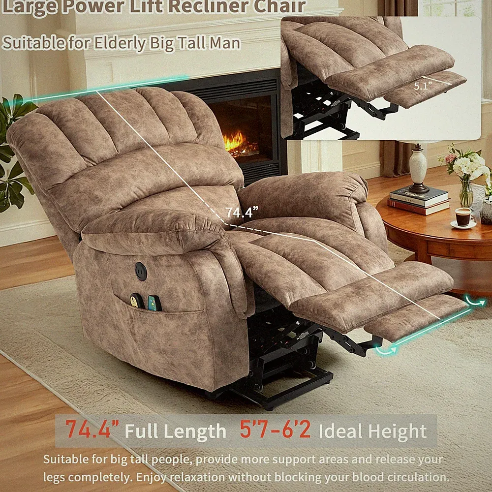 Oversized Power Lift Recliner Chair Electric Massage Chair W/ Heat for Big Tall