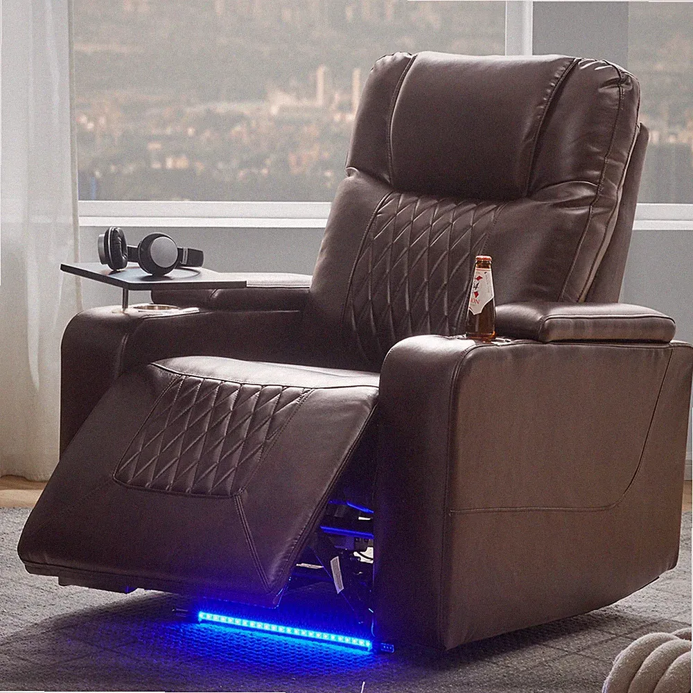 Oversized Power Recliner Chair Reclining Sofa PU Leather Home Theater Seating