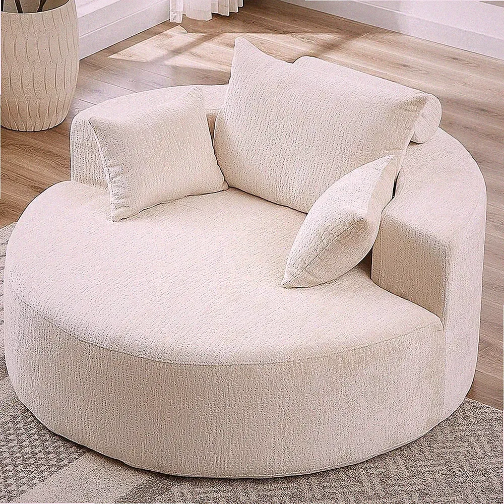 Oversized Round Chaise Longue Chair Indoor Chenille Deep Seat Sofa Chair