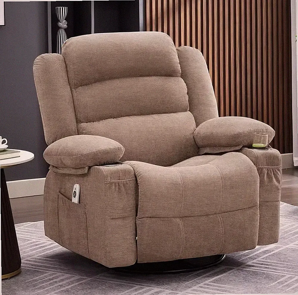 Oversized Swivel Recliner Chair With Heat Massage 360° Nursing Rocker For Adults