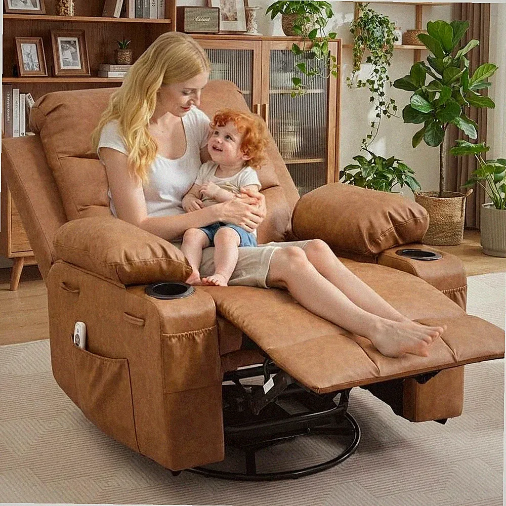 Oversized Swivel Rocker Recliner Chair with Massage & Heat, 360° Glider with...