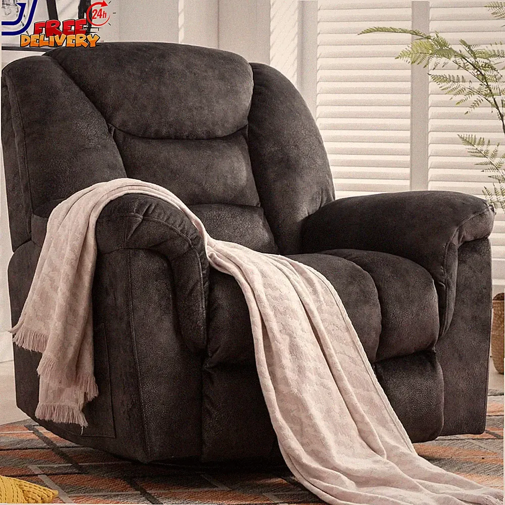 Oversized Swivel Rocking Recliner Chair for Big Men Comfy Grey Glider NEW
