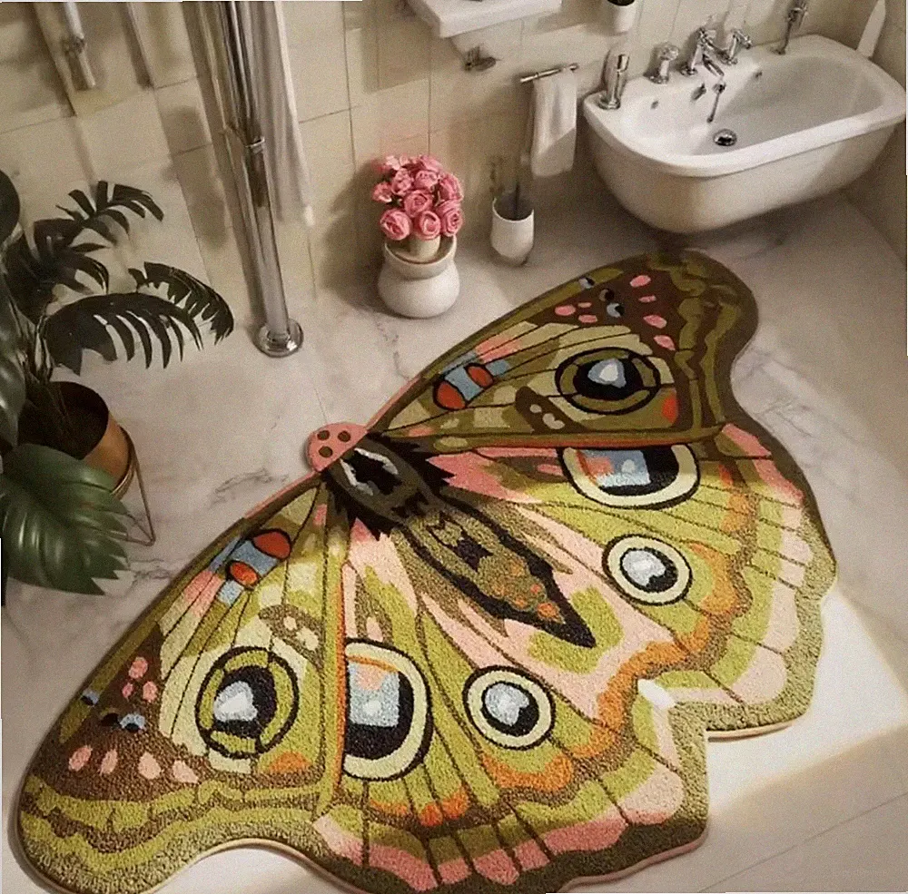 Oversized Vintage Moth Statement Rug Artistic Boho Floor Piece (Non-Slip)