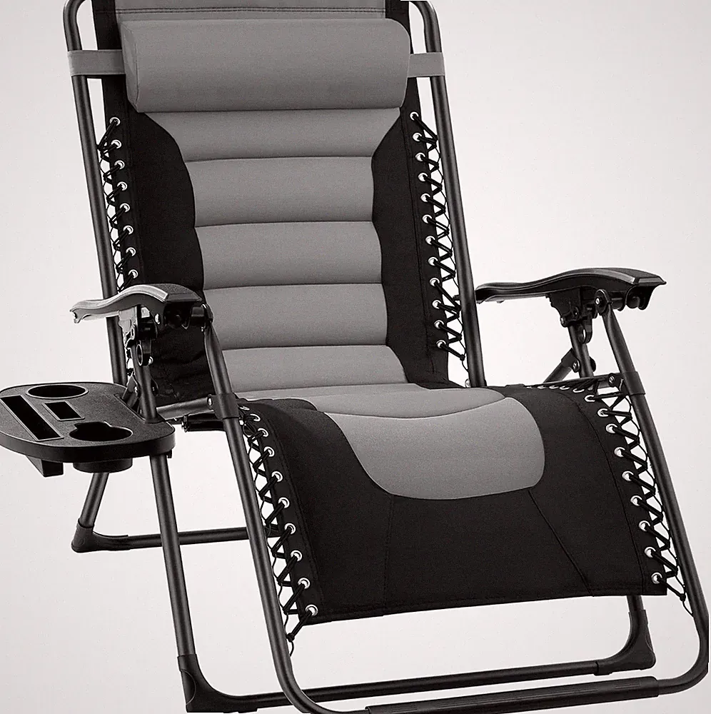 Oversized Zero Gravity Chair with Headrest & Cup Holder - Black/Gray